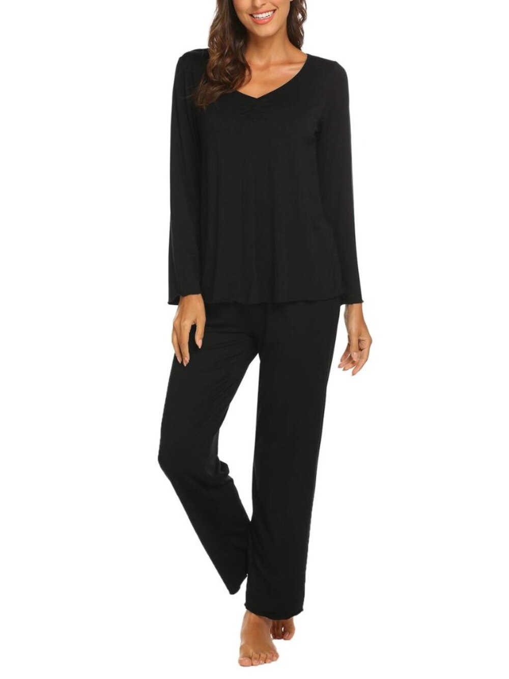 Pajamas for Women Set Long Sleeve Pleated Top and Pants Loungewear